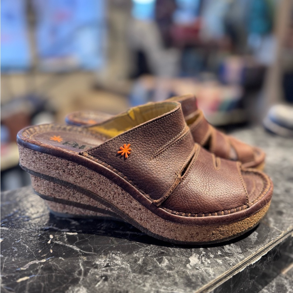 Women’s Art Brown Leather Cork Wedge Slide - Mule